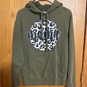 Olive Green 'Mama' Leopard Print Hoodie